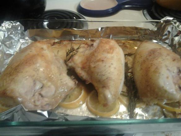 Extra Virgin Breasts: Roasted Bone in breasts with EVOO, lemon, and rosemary
